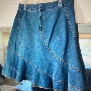 Ruffled jean midi skirt